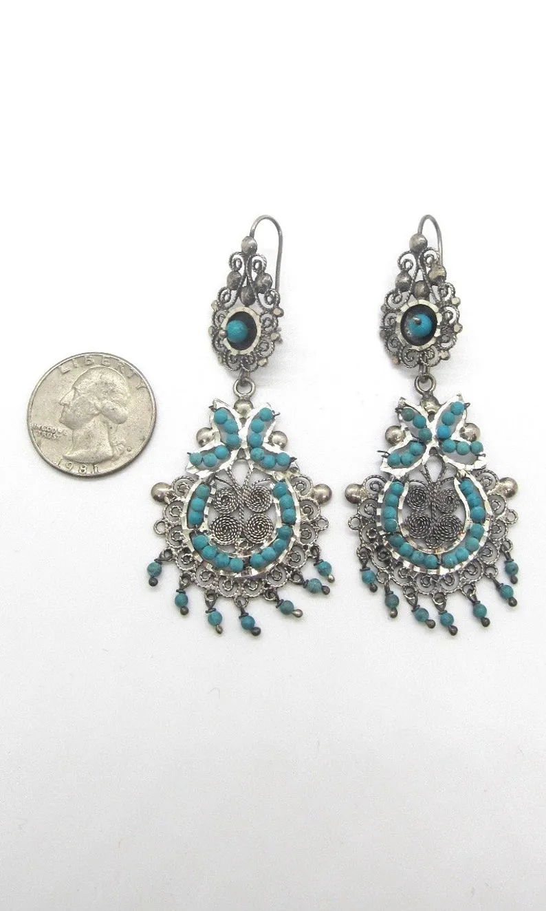 CHANEL YOUR INNER FRIDA Silver & Seed Bead Turquoise Mexican Earrings