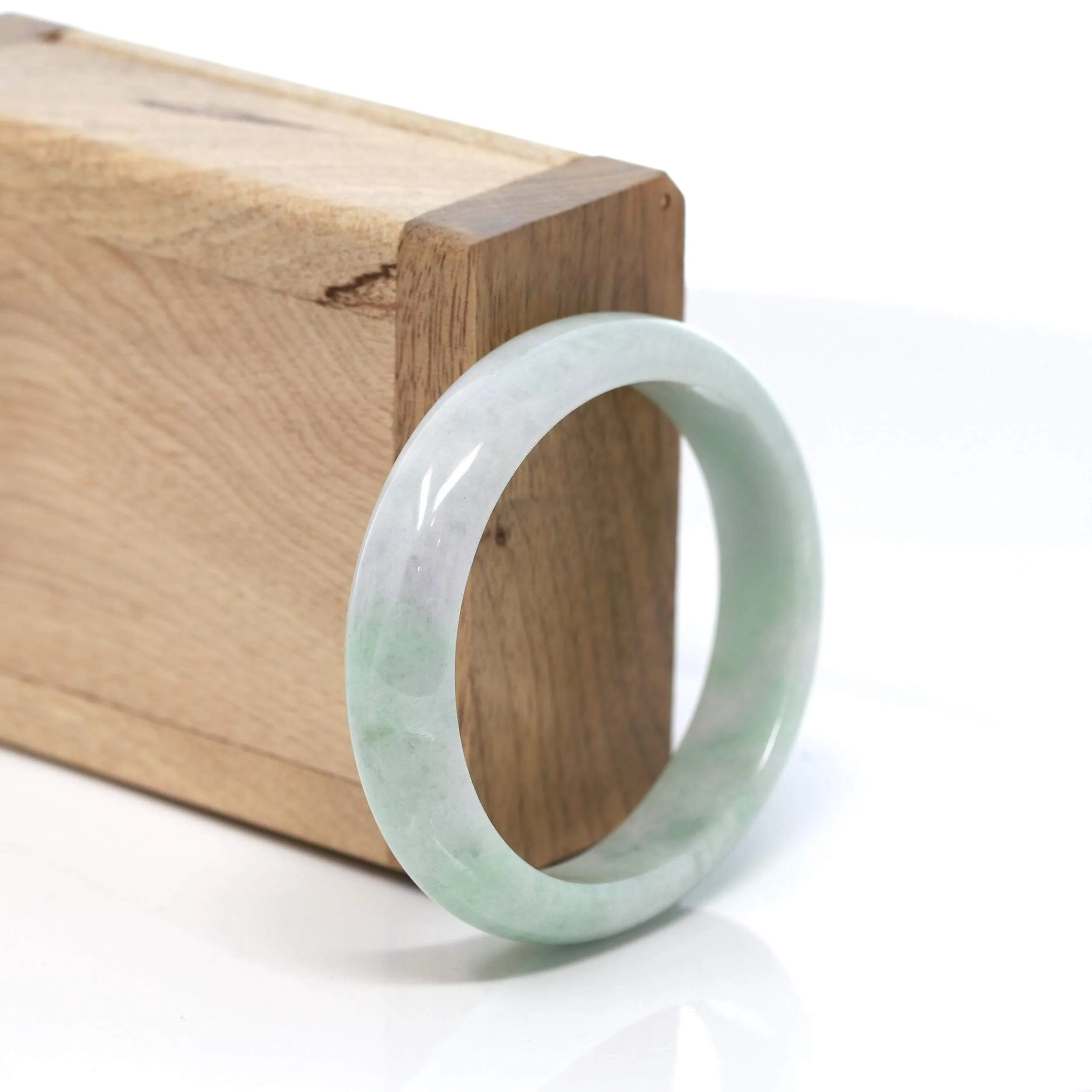 RealJade® "Half-Round Oval Bangle" Genuine Burmese Blue Green Jadeite Jade Oval Bangle Bracelet (54.23mm)#190